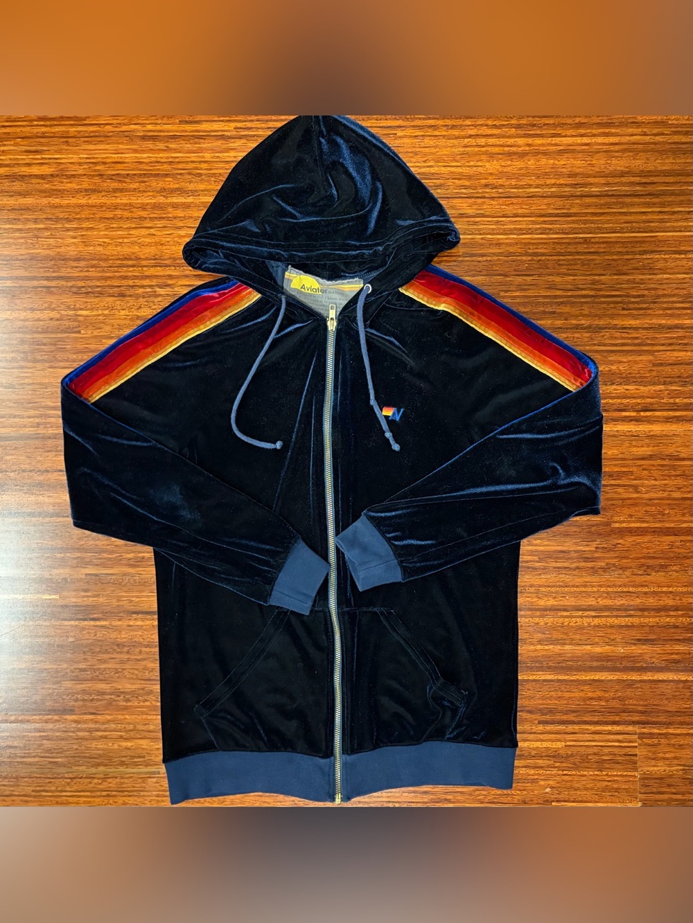 Aviator Nation Velvet Rainbow Stripe Zip Hoodie - Large